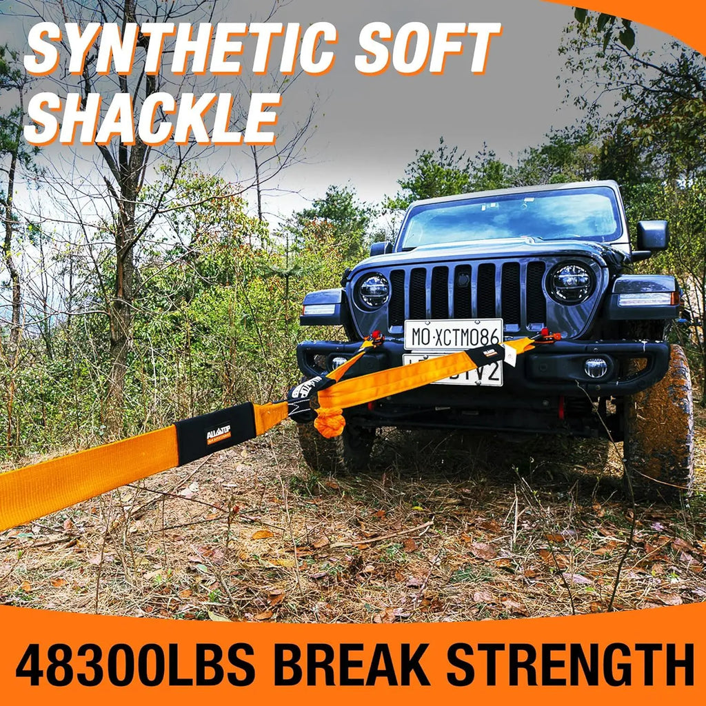 48,300 lbs Synthetic Soft Shackle & 66,000 lbs Recovery Ring Set – Heavy-Duty Off-Road Winch Recovery Kit (2 PCS)