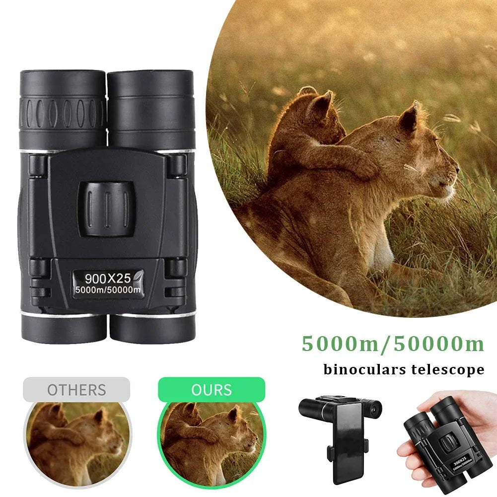HD 900/1000x25 Long Range Folding Binoculars – Compact 9000M Mini Telescope with BAK4 Prism & FMC Optics