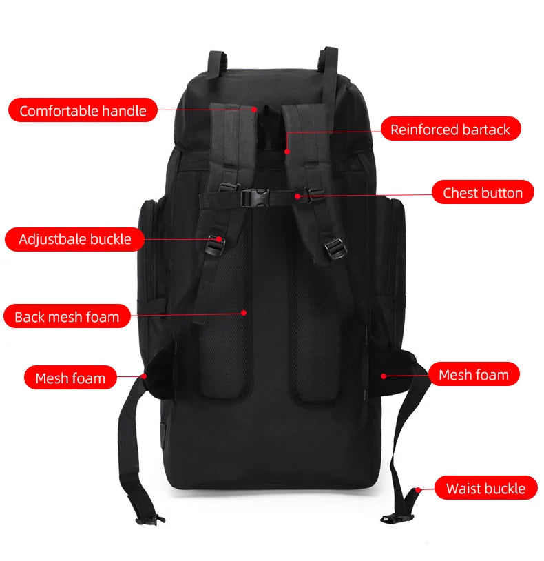 130L Waterproof Hiking Backpack – Heavy-Duty Outdoor Rucksack with Reflective Safety Strips & Molle System
