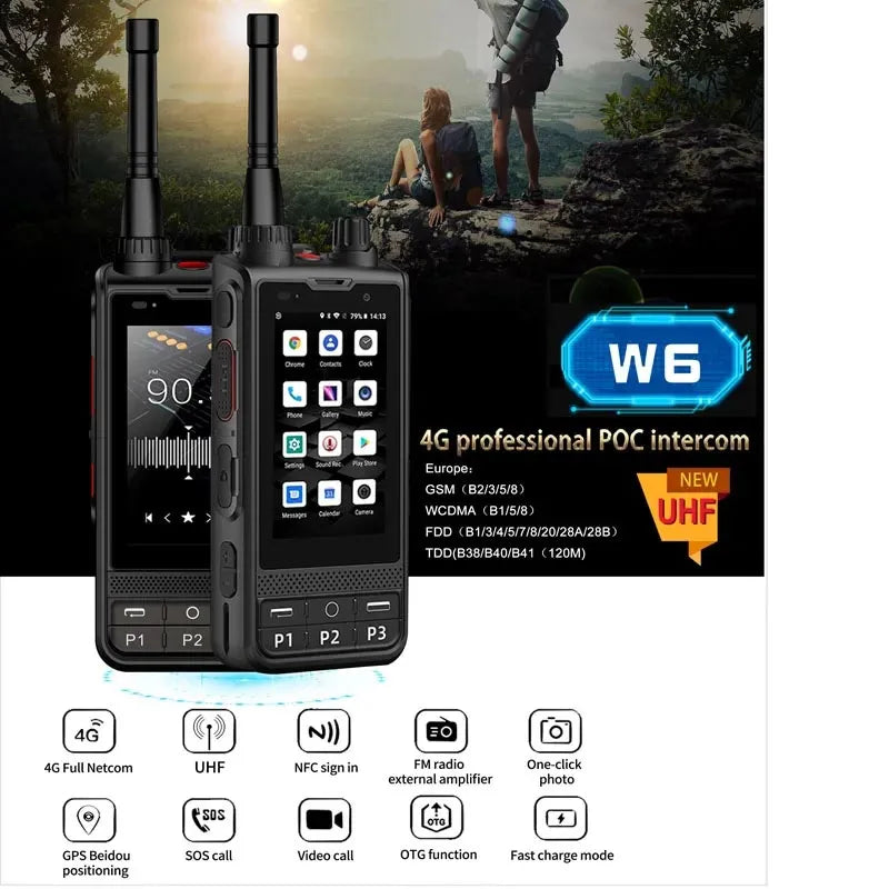 ANYSECU W6PLUS Android 10 4G LTE Network & Analog UHF Walkie Talkie | IP68 Waterproof, Zello & REAL-PTT Compatible