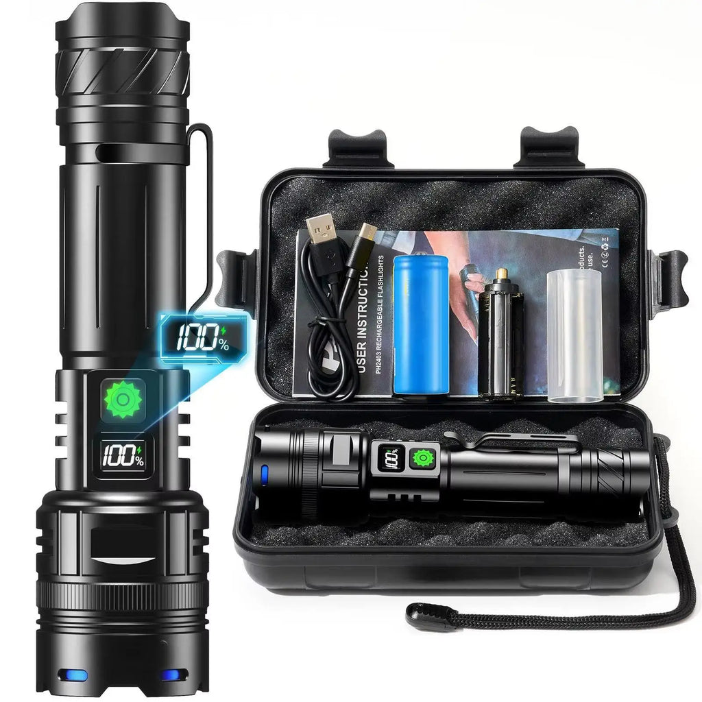 MaxLumenit™ 1,000,000 Lumen Rechargeable LED Flashlight – Ultra-Bright, USB-C, Waterproof, Zoomable Torch for Outdoor & Emergency Use