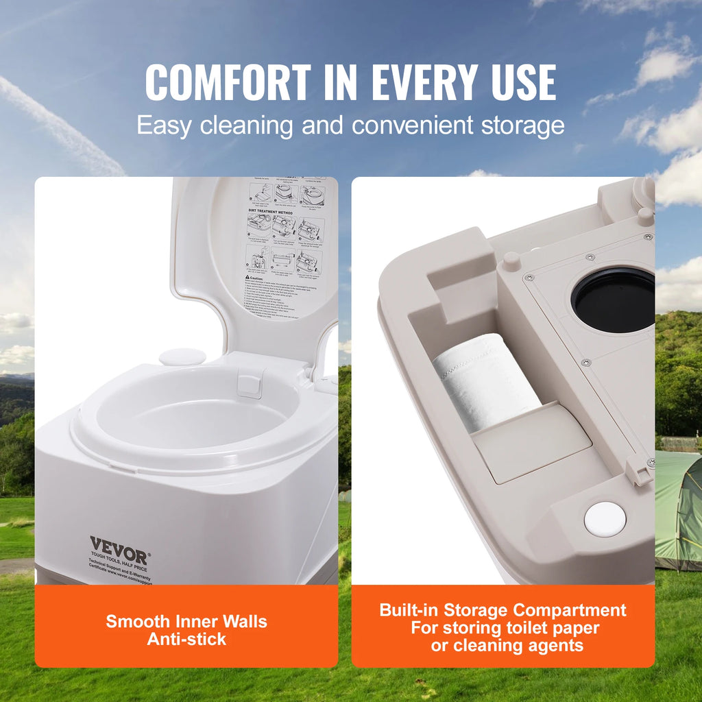 VEVOR Portable Camping Toilet – 3.2/5.3 Gal Waste Tank, 2.6/3.2 Gal Flush Tank, Pressurized Flush with Level Indicator – Compact, Durable & Odor-Free