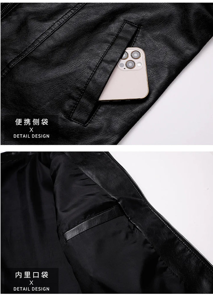 Men's PU Leather Stand Collar Motorcycle Jacket – Casual Windbreaker Biker Coat
