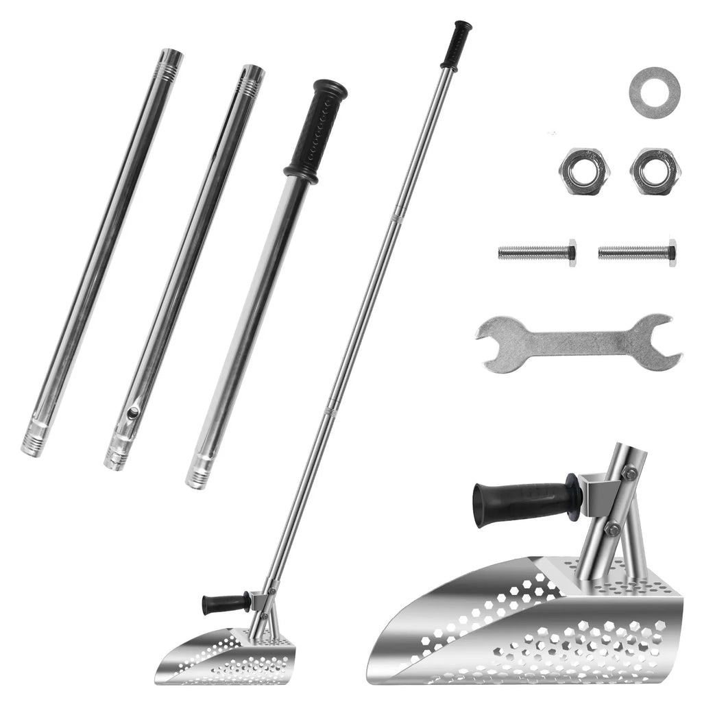 TreasurePulse Stainless Steel Metal Detecting Sand Scoop & Shovel Kit – 2-in-1 Beach Sifter with Ergonomic Handle