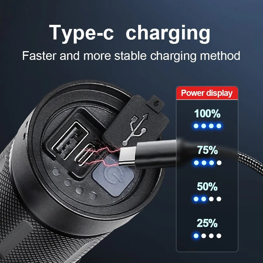 9000000LM Rechargeable Tactical LED Flashlight – 600W, Long-Range Beam, 12000mAh Power Bank, Waterproof & Zoomable