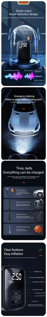 LEIBOO Dual-Mode Electric Air Pump – Wired/Wireless Car Tire Inflator for Auto, Bike, Motorcycle, Boat & Sports Balls