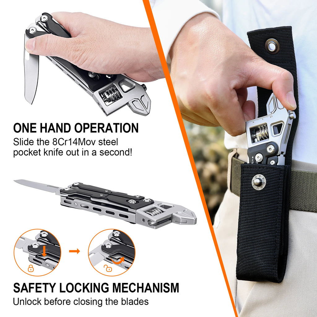 NexTool W4 11-in-1 Multi-Tool – Adjustable Wrench, Pliers, Knife & Saw | Compact Survival Hand Tool