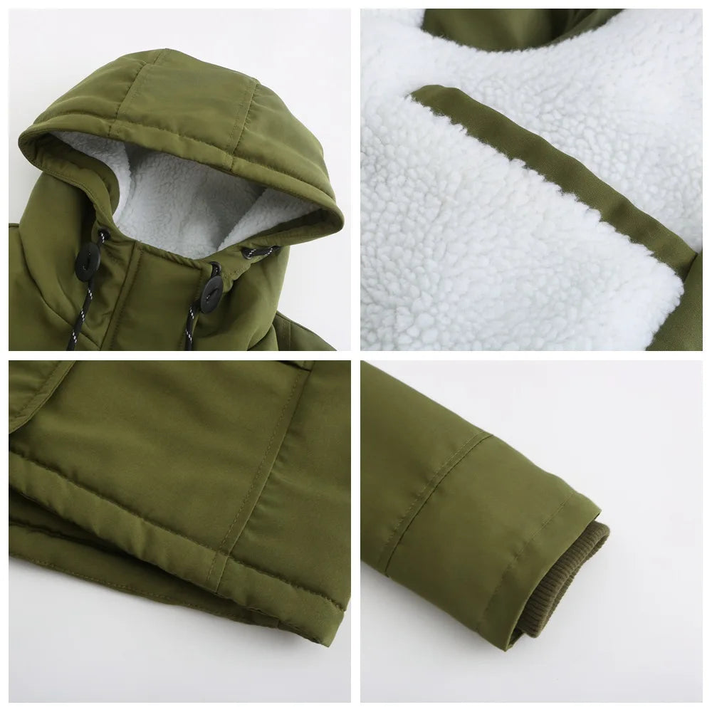 Women's Warm Hooded Parka – Thick Plush Mid-Length Winter Coat (S–5XL)