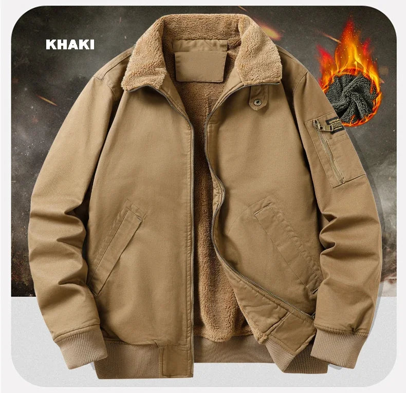 Men's Pilot Bomber Jacket – Winter Fleece-Lined Tactical Windbreaker