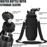 32 oz Motivational Water Bottle with Sleeve – Leakproof BPA-Free Bottle with Straw, Time Marker & Adjustable Strap Carrier (1L) thumbnail 4