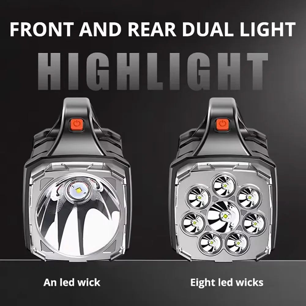 Powerful LED Flashlight – USB + Solar Rechargeable Camping Torch & Power Bank