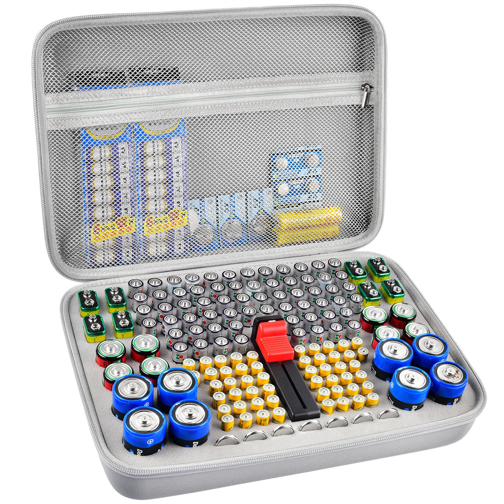 Battery Organizer Case with Tester – Large Capacity Storage Holder for Home & Garage