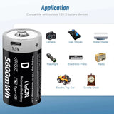 MATOV USB Rechargeable D Size Battery – 1.5V 5600mWh LR20 Lithium-ion D-Cell (2 or 4 Pack) thumbnail 5